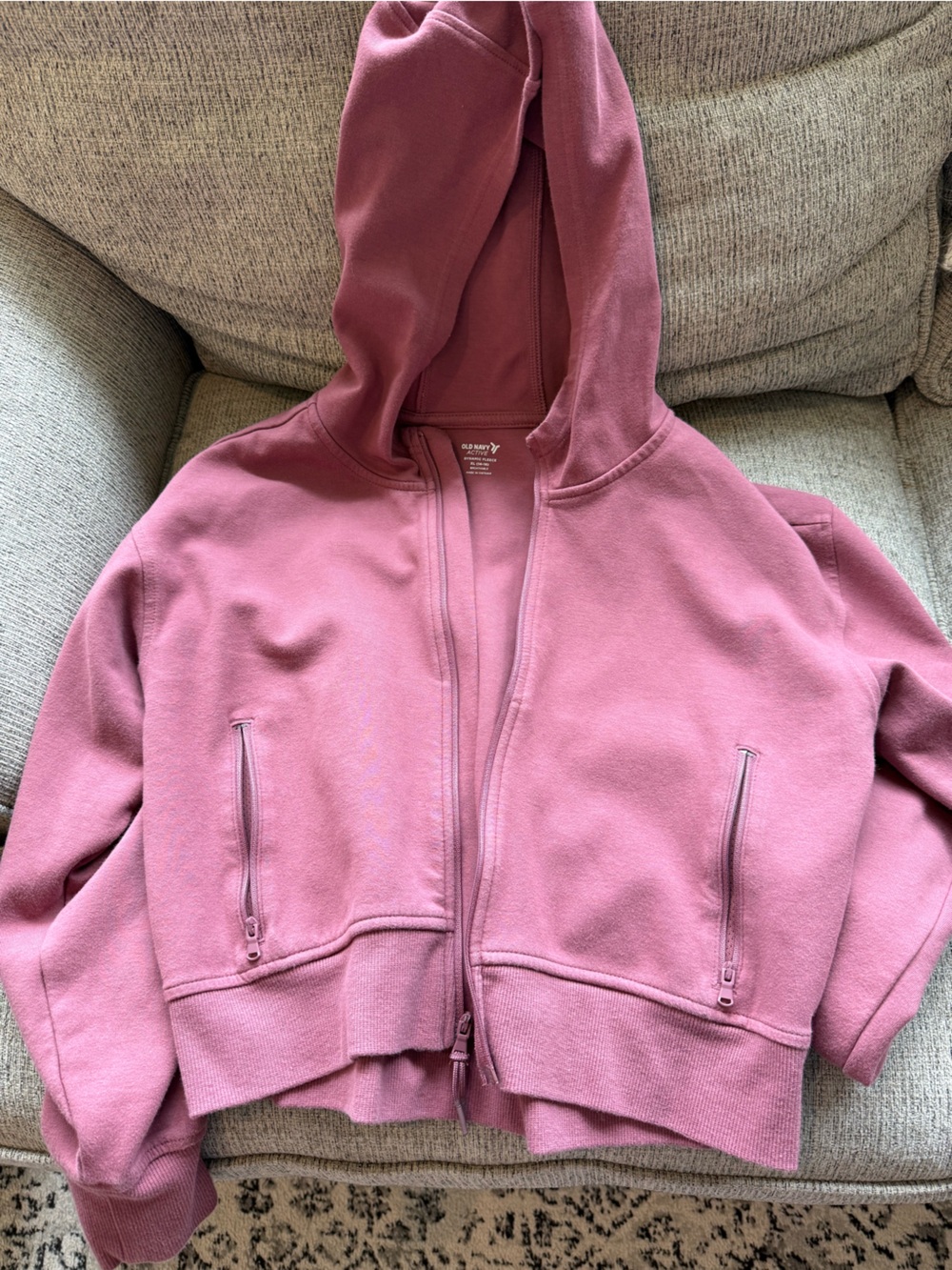 Old Navy Active Mauve Pink Zip-Up Hoodie Sweatshirt